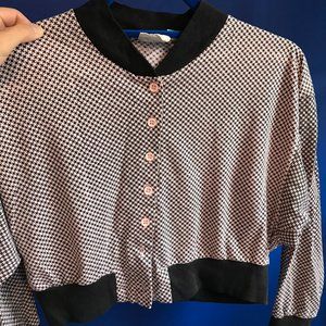 Cropped batwing patterned button-up top